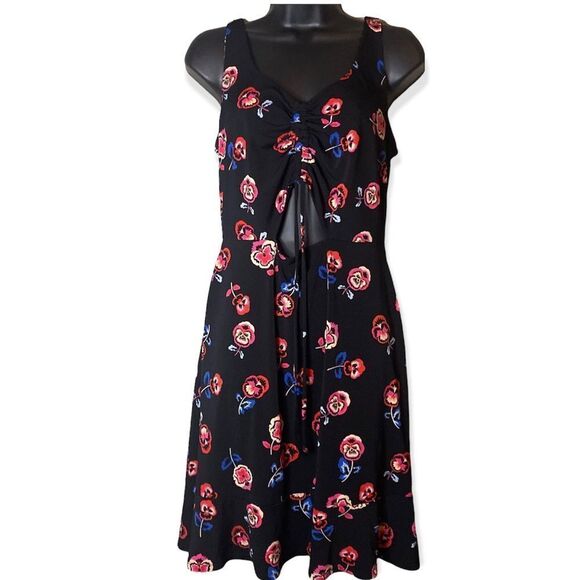 Express Dresses & Skirts - EXPRESS Black Floral Open Cut Sleeveless Midi Dress